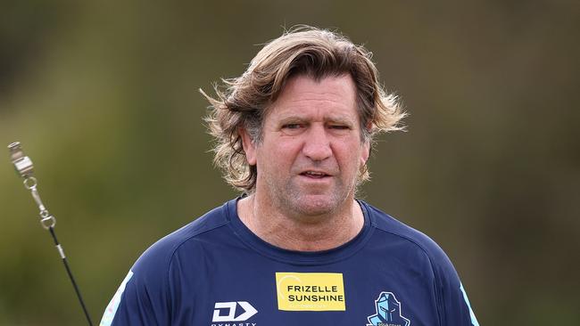 GOLD COAST, AUSTRALIA - NOVEMBER 07: Head Coach Des Hasler looks on during a Gold Coast Titans NRL training session at Parkwood Village on November 07, 2023 in Gold Coast, Australia. (Photo by Chris Hyde/Getty Images)