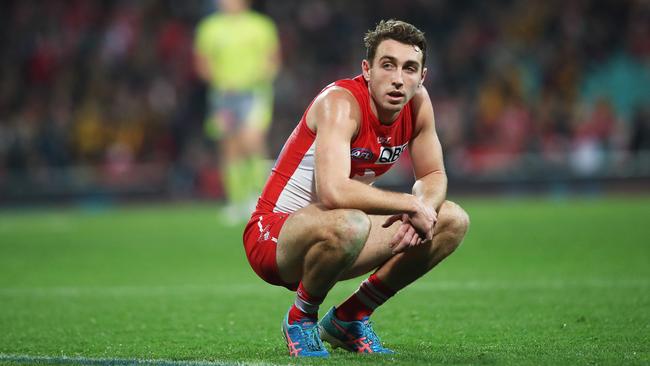 A dejected Daniel Robinson after Sydney’s loss. Picture: Phil Hillyard