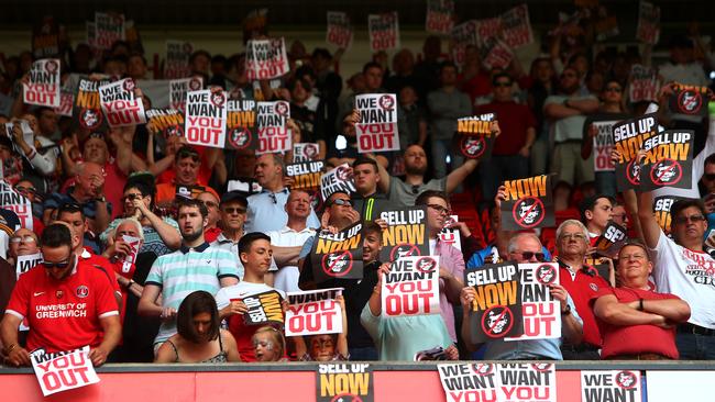 Charlton Athletic supporters protest against owner Roland Duchatelet. Picture: Getty Images