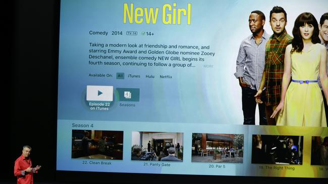 Ask Siri to play your faves ... Eddy Cue, senior vice president of Internet Software, discusses the Apple TV product during the Apple event at the Bill Graham Civic Auditorium in San Francisco Sept 9. (AP Photo/Eric Risberg)