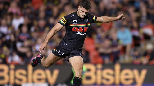 Nathan Cleary came back on and kicked in the second half, but he’ll be sent for scans to determine the extent of his ankle injury. Picture; Cameron Spencer/Getty Images