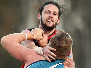 Josh Wheeler and Luke O'Toole get in to a scuffle during an earlier season match. Picture: Cody Fox