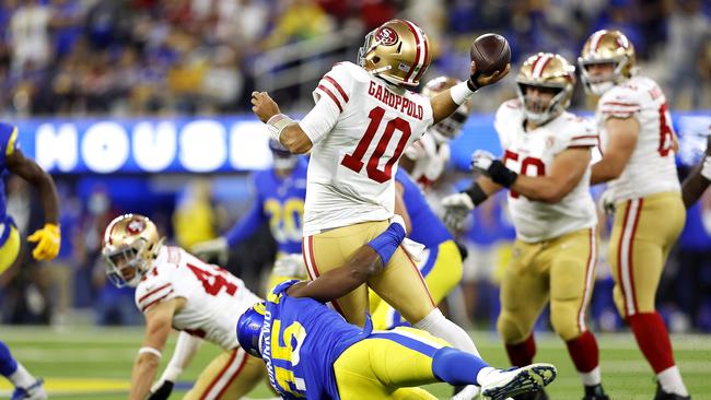 Garoppolo was pressured throughout. Photo by Christian Petersen/Getty Images