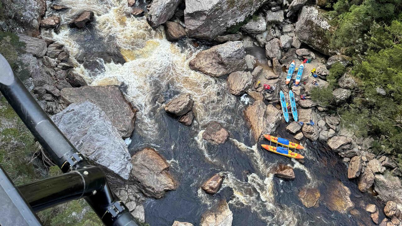 Scene of the Franklin River rescue where a man in his 60s became trapped and had to have his leg amputated. Picture: Tasmania Police