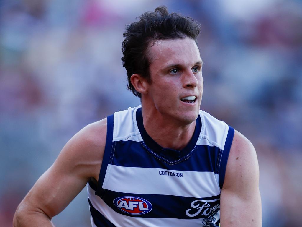 Max Holmes was dashing off half back in Geelong on Friday. Picture: Michael Willson/AFL Photos via Getty Images.