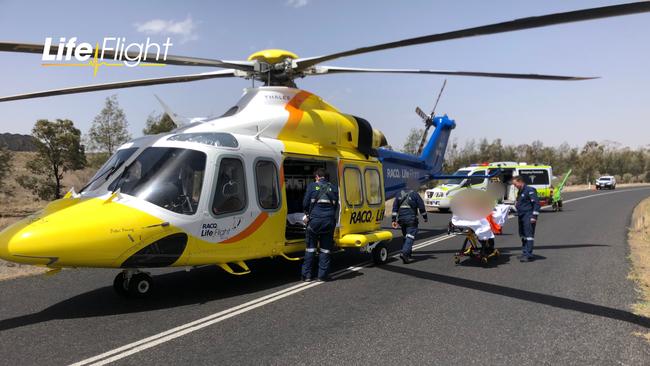 A man in his 50s was flown to the Toowoomba Hospital in a serious condition after he rolled his truck near Millmerran today.