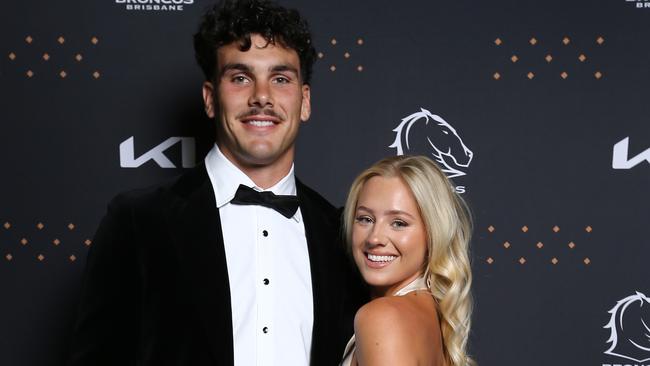 Broncos Awards Night Red/Black carpet with player and partners at the Brisbane Convention Centre - Herbie Farnworth and Lily Pickles South Bank Thursday 5th October 2023 Picture David Clark