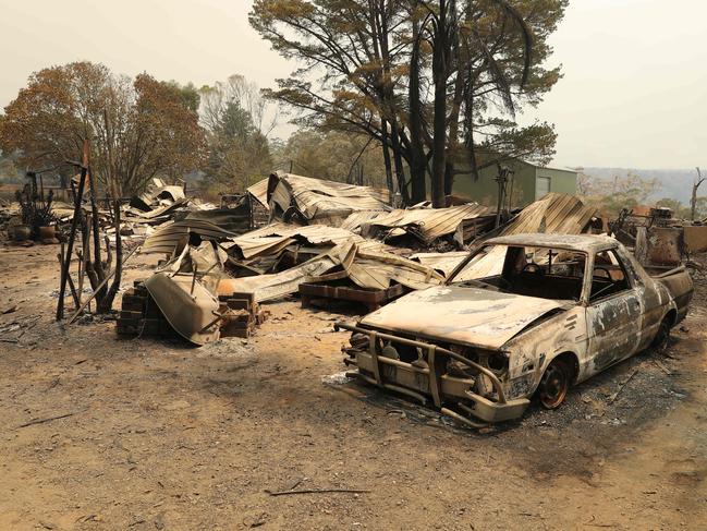 A house and car destroyed in the bushfires near Balmoral in late 2019. Picture: Rohan Kelly