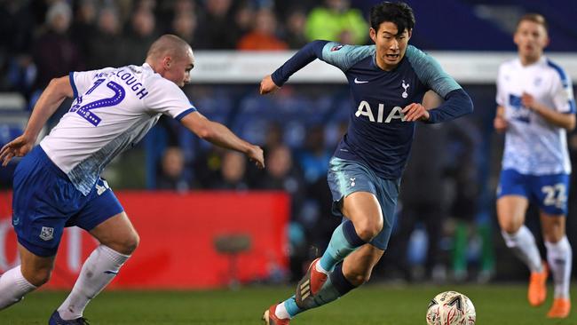 Tottenham Hotspur's South Korean striker Son Heung-Min goes on the attack during an FA Cup match against Tranmere Rovers. Picture: AFP