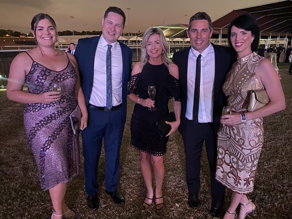 Brittany Brown, Nick Kovarik, Tamara Weir, Brett Weinert, and Karlie Weinert enjoy the 2022 Darwin Cup Gala Ball. Picture: NT News