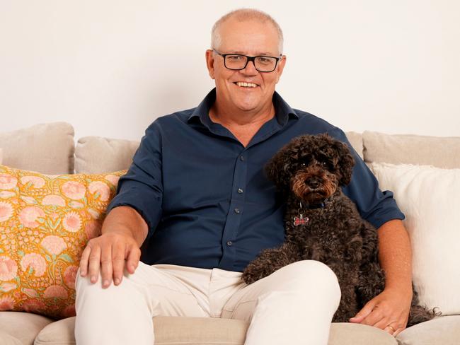 Tails from the top … former Prime Minister Scott Morrison with family dog Buddy, who is mentioned in the opening lines of his new book, Plans for Your Good: A Prime Minister’s Testimony of God’s Faithfulness. Pictures: Adam Taylor