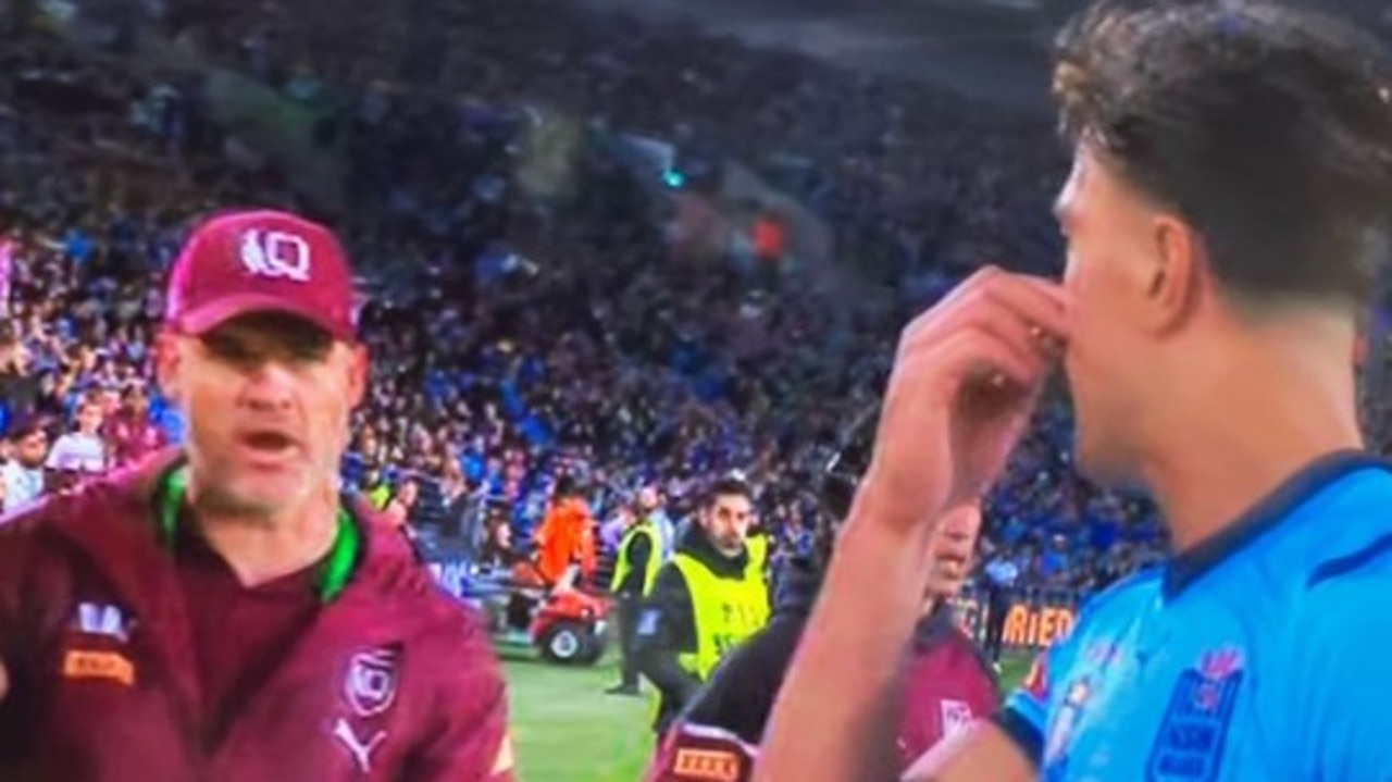 Nate Myles wasn’t happy with Joseph Sua'ali'i. Photo: Channel 9