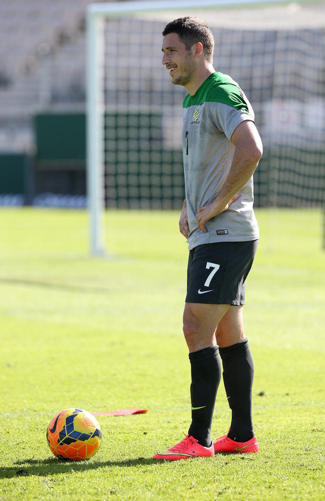 Matthew Leckie during Socceroos training at Gosford. Picture: George Salpigtidis