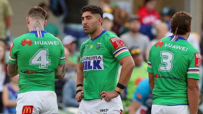 WAGGA WAGGA, AUSTRALIA - MAY 08: Emre Guler of the Raiders looks on after the loss during the round nine NRL match between the Canberra Raiders and the Newcastle Knights at , on May 08, 2021, in Wagga Wagga, Australia. (Photo by Kelly Defina/Getty Images)