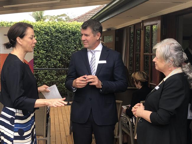 Federal MP for Mackellar, Sophie Scamps, with HammondCare chief executive, Mike Baird, and Northern Beaches deputy mayor, Sue Heins, at the opening of its Bugari Cottage respite facility at Terrey Hills. Picture: Jim O'Rourke