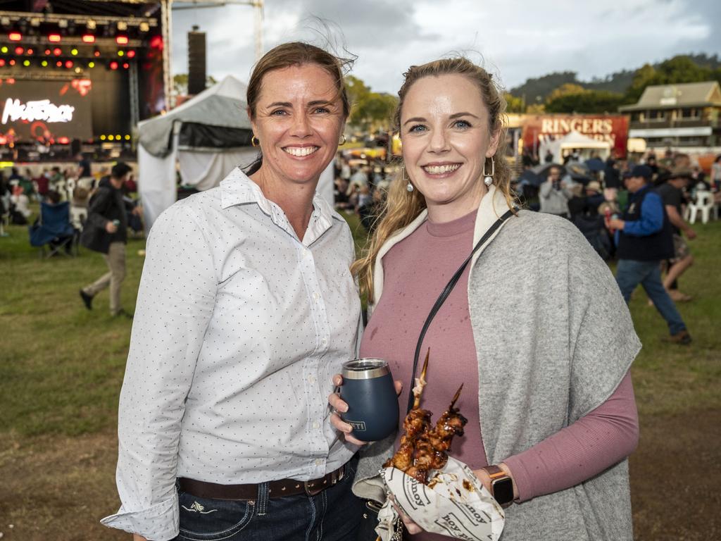 Stacey Warrener (left) and Erika Missingham at Meatstock, Toowoomba Showgrounds. Saturday, April 9, 2022. Picture: Nev Madsen.