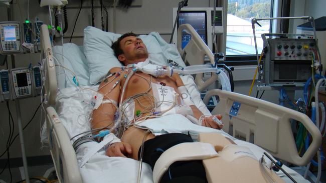 Former Army sergeant and now para-cyclist Garry Robinson during his recovery in hospital. Picture: Supplied.