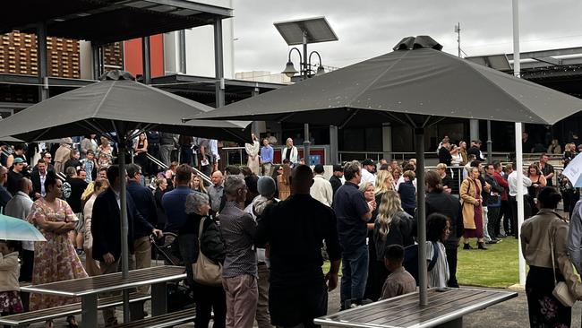 Mourners gathered inside and outside the Kingaroy Town Hall to pay their respects.