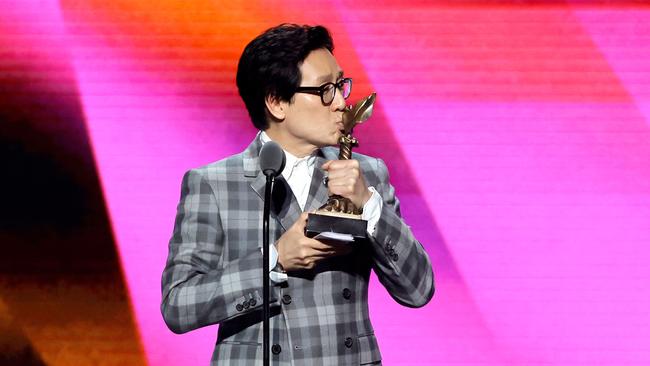 Ke Huy Quan accepts the Best Supporting Performance award during the 2023 Film Independent Spirit Awards. Picture: Kevin Winter/Getty Images