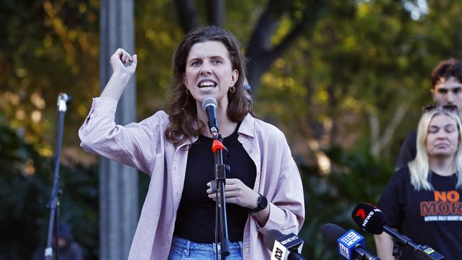 Hannah Ferguson marches against domestic violence in Sydney. Picture: Sam Ruttyn