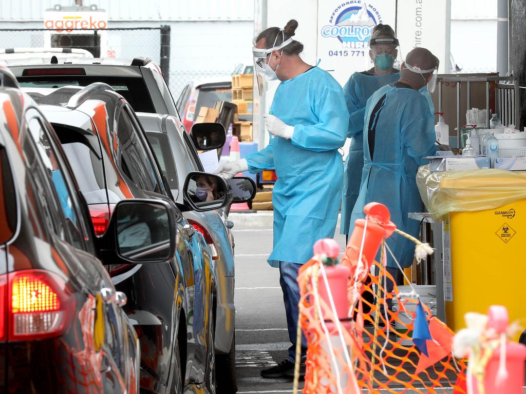 The Covid-19 drive-through testing clinic at Adelaide Airport was busy on Thursday. Picture: NCA NewsWire/Dean Martin