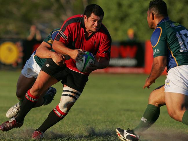 Nambour coach Bruce Heard charges ahead during his playing days. Picture: Brett Wortman