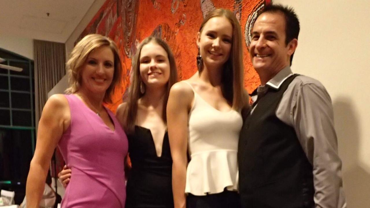 Maddie Gill pictured with her mum Deb Tibbotts, sister Lara and stepdad Chris Tibbotts.