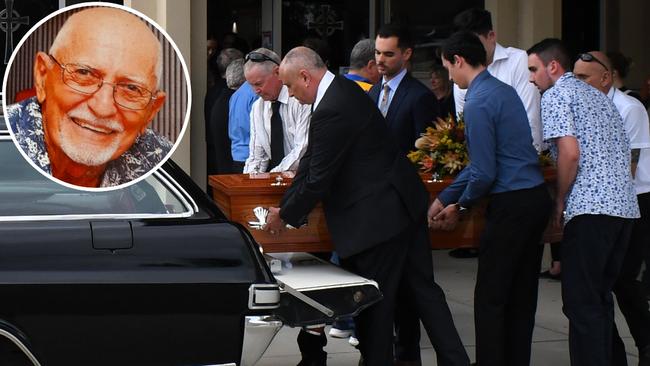 Hinchinbrook identity Vincenzo “Vince” Vitale is carried from St Patrick’s Church in Ingham on his way to the New Ingham Cemetery on Wednesday. Picture: Cameron Bates