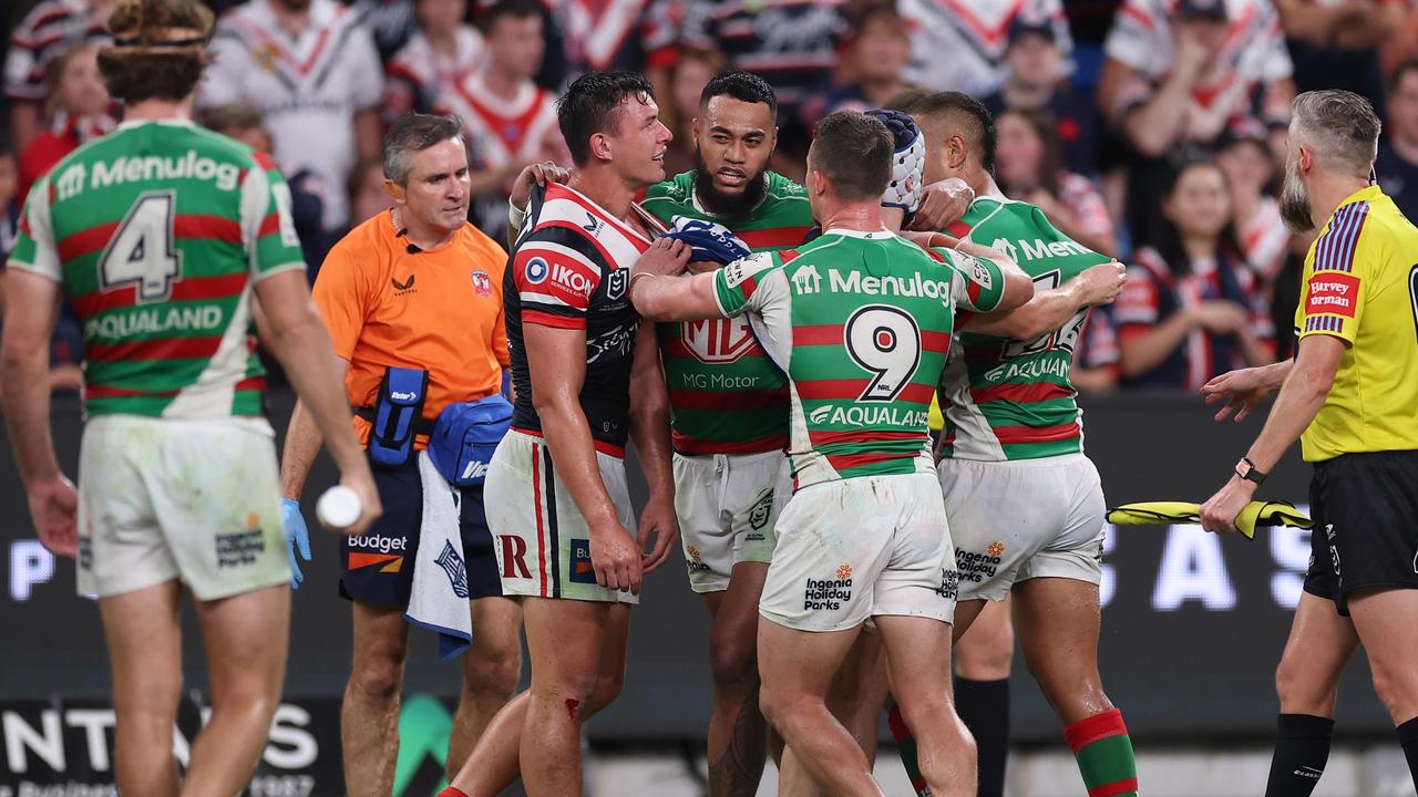 Tempers flared on Friday night but Waerea-Hargreaves made sure his teammates kept their minds on the job. Picture; Mark Kolbe/Getty Images