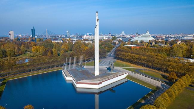 The 79 obelisk, with accompanying statues in Victory Park, Riga, is anchored so deeply that removal will be a challenge. Picture: Alamy