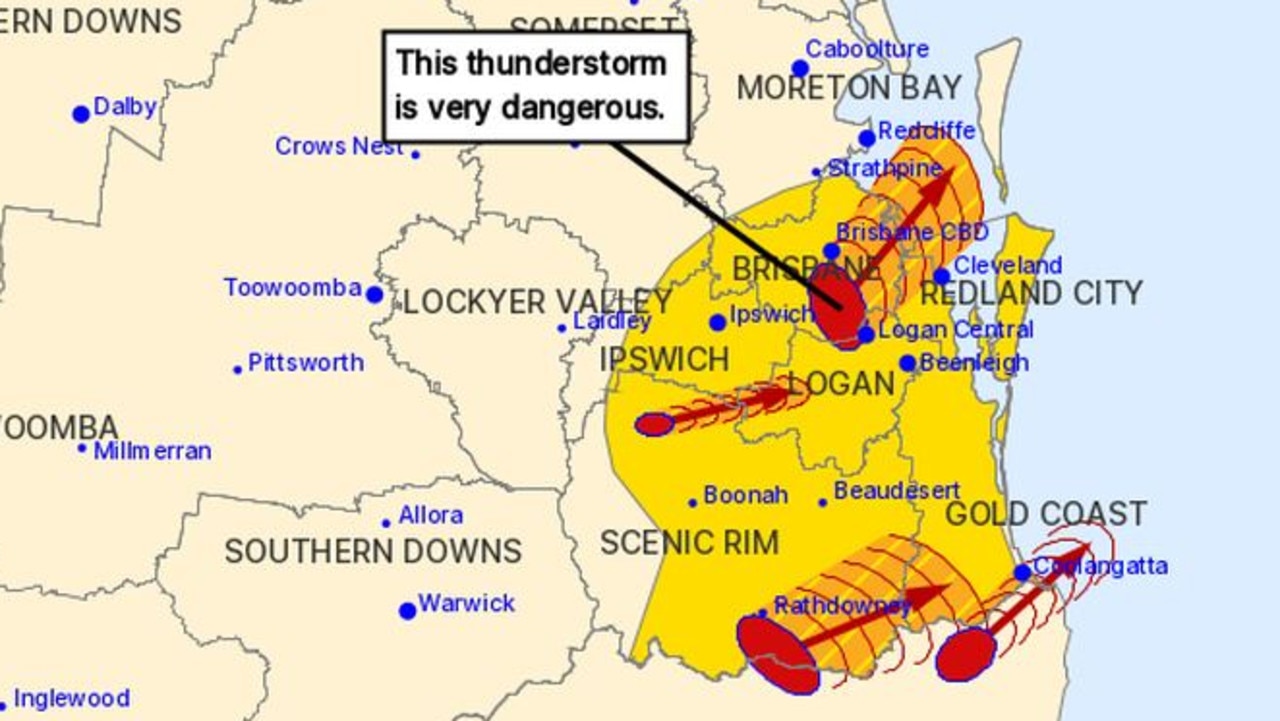 A dangerous thunderstorm smashed Brisbane across Friday afternoon. Picture BOM