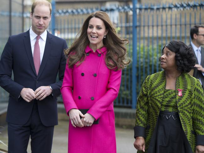 Last public appearance ... Prince William and Kate, the Duchess of Cambridge, with Baroness Doreen Lawrence before Kate gives birth this month. Picture: AP