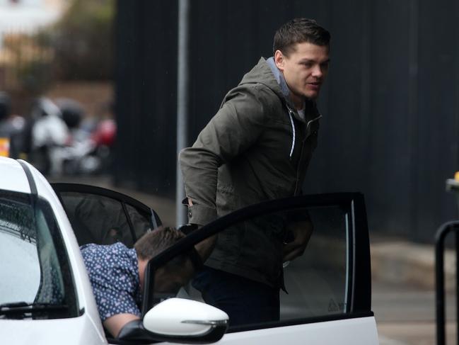 Bulldogs players arrive at the Harbour View Hotel in The Rocks for Mad Monday. Picture: Toby Zerna