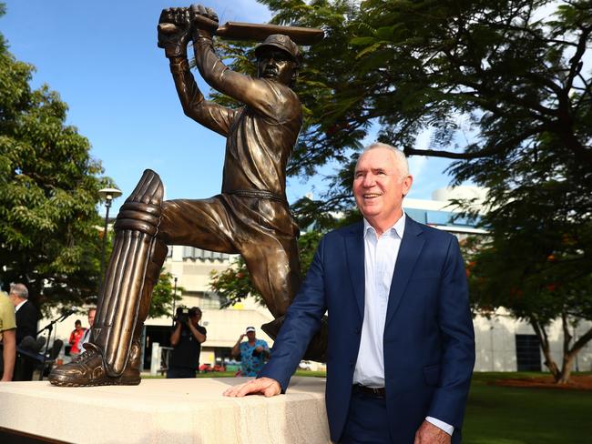 Allan Border poses at the unveiling of The Allan Border statue at The Gabba. Picture: Chris Hyde/Getty Images