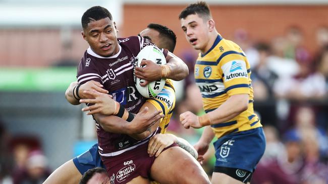 Manase Fainu of the Sea Eagles in action against the Eels in July. Picture: AAP