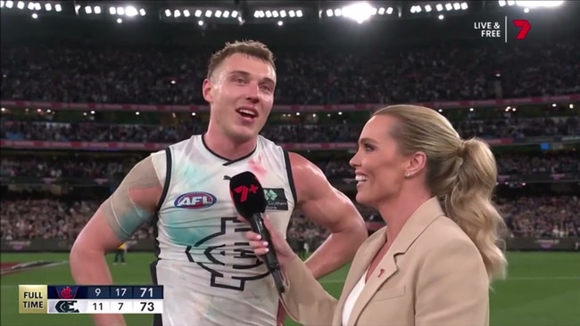 Abbey Holmes interviewing Cripps straight after the match finished.