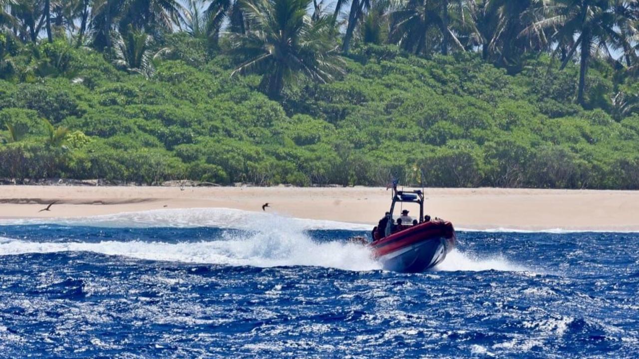 And they’re off: US Coast Guard Forces Micronesia successfully rescued the three stranded sailors from the island of Pikelot. Picture: Facebook/US Coast Guard Forces Micronesia