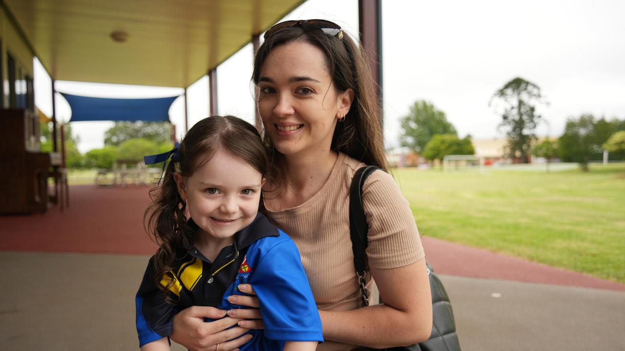 The first day of school for Concordia Lutheran College's 2023 prep students. Teleah Arthur with mum Dikeah.