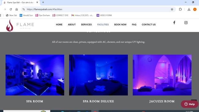 A screenshot from The Flame Spa website, which operated three outlets in Bali.