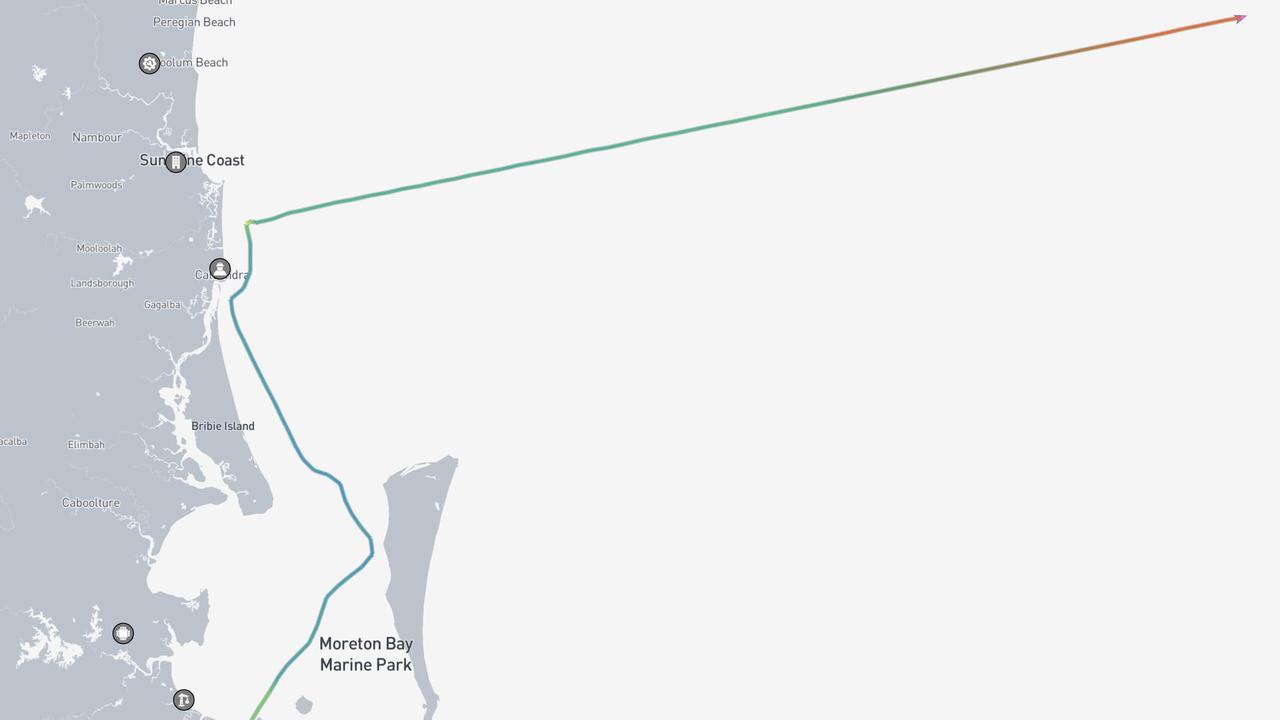 The Venus super yacht’s journey through the waters off southeast Queensland. Picture: MarineTraffic