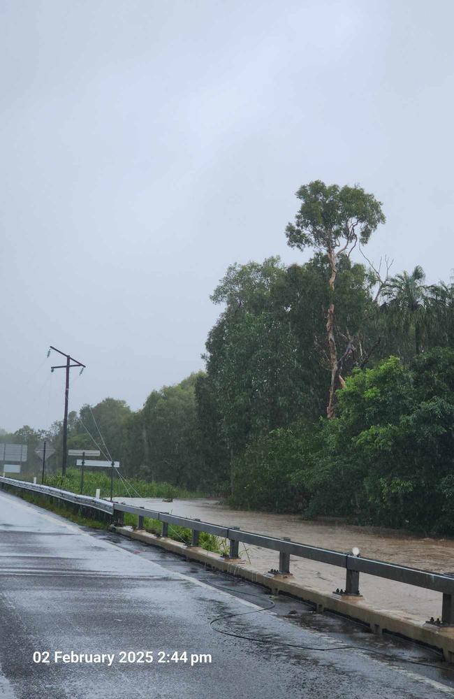 ONE: Bruce Hwy at Ollera Ck. Sunday (Feb 2) residents noticed a power pole had collapsed and powerlines were over the bridge Credit: Simone Lennox