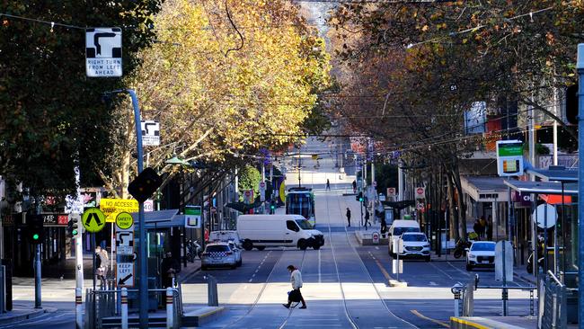 The Melbourne CDB remains eerily quiet amid lockdown, which has left businesses struggling. Picture: NCA NewsWire / Luis Ascui