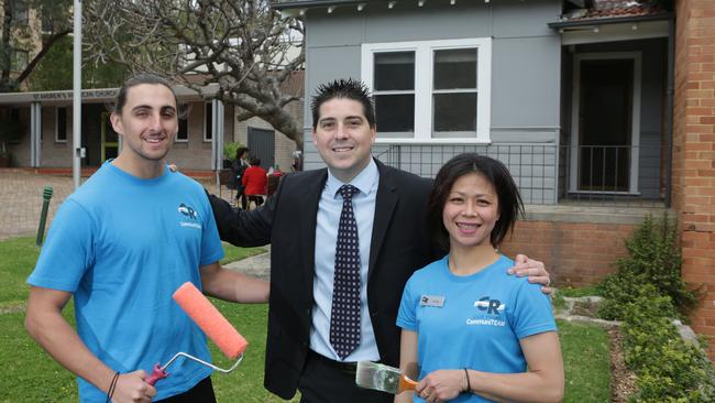 Volunteers Lachlan Green and Anita Tang with Club Rivers CEO Stuart Jamieson. Picture: Tim Clapin.