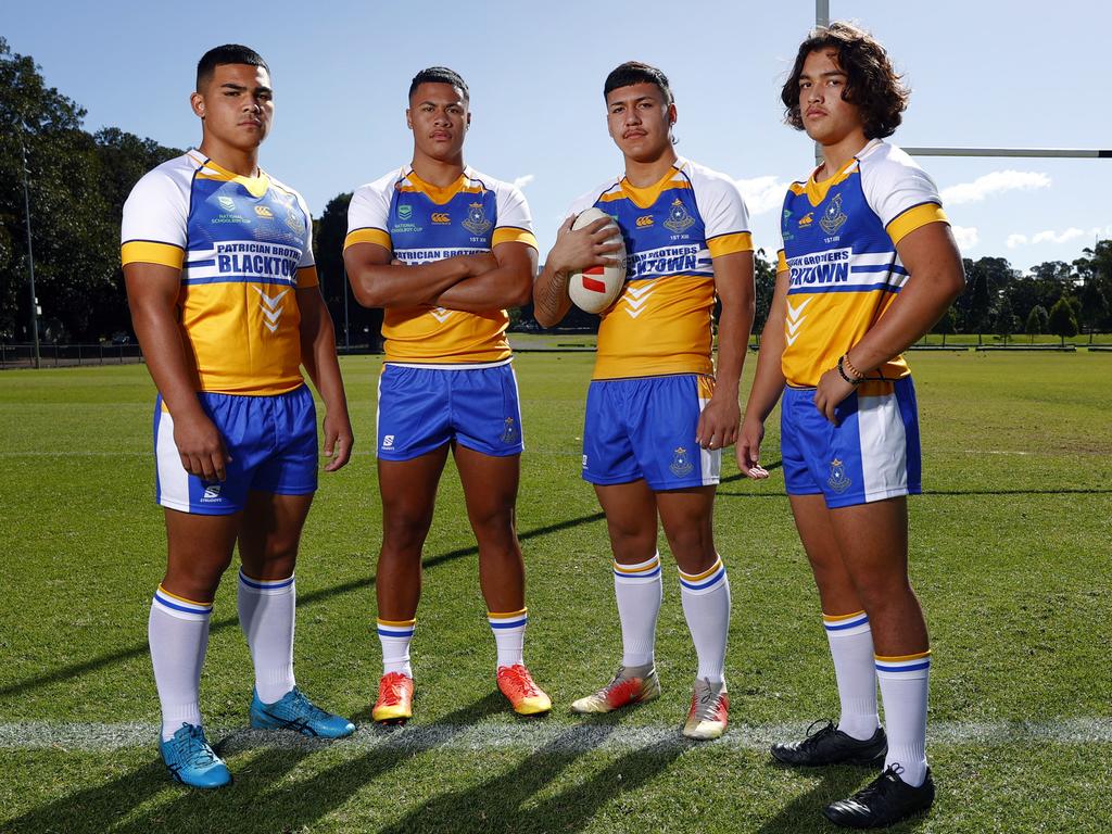 Patrician Brothers Blacktown players Jacob Halangahu, Finau Latu, Wilson de Courcey and Tyson Sangalang. Picture: Richard Dobson