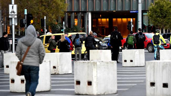 Bollards in Southbank this morning. Picture: Nicole Garmston