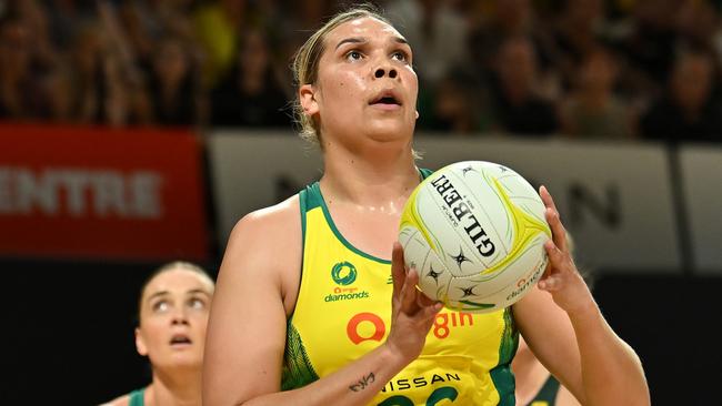 CAIRNS, AUSTRALIA - OCTOBER 25: Donnell Wallam of the Diamonds in action during game one of the International Test series between Australia Diamonds and South Africa Proteas at Cairns Convention Centre on October 25, 2023 in Cairns, Australia. (Photo by Emily Barker/Getty Images)