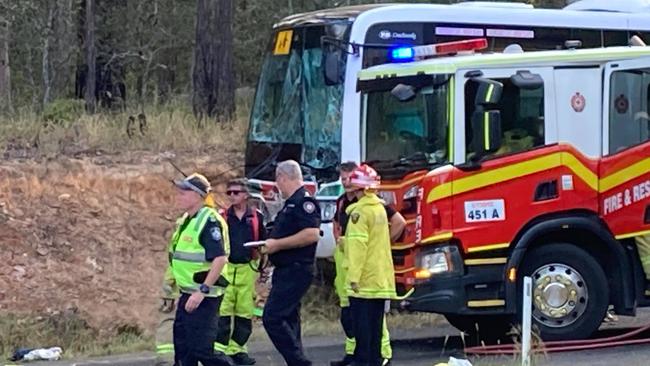 The Barton's Buses school bus involved in the serious crash near Wolvi on Tuesday afternoon.