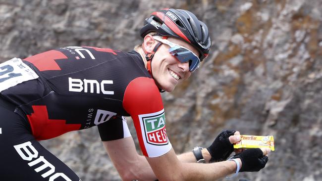 Rohan Dennis manages some product placement. Picture Sarah Reed
