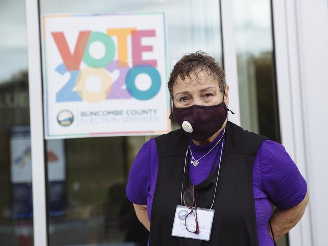 Libby Flowers, an election supervisor outside an early voting location on the University of North Carolina campus in Asheville, North Carolina, USA.