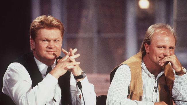 Vautin with Peter Sterling in the early days of The Footy Show.